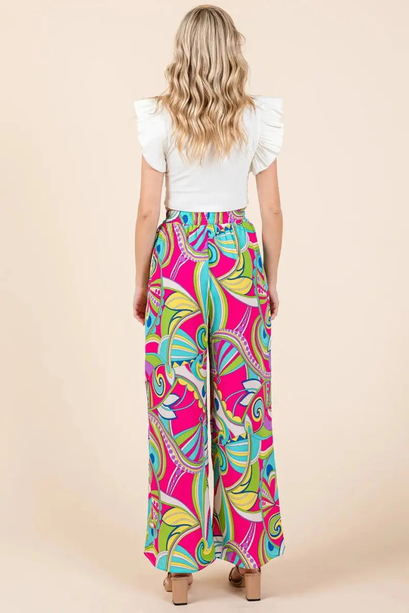 Mittoshop Abstract Print Elastic Waist Wide Leg Pants for Women - Love Salve 