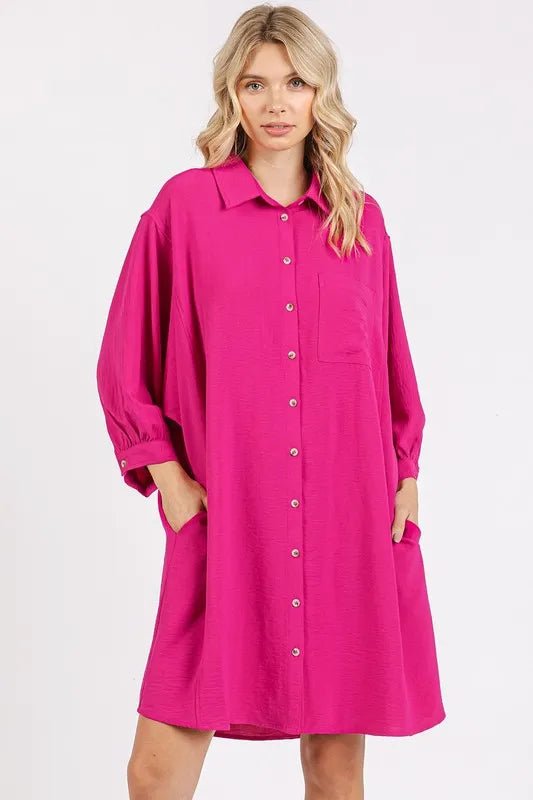 Mittoshop Airflow 3/4 Sleeve Buttoned Shirt Mini Dress - Love Salve 