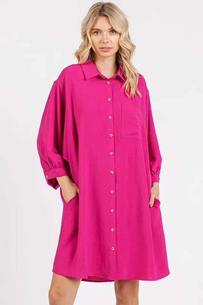 Mittoshop Airflow 3/4 Sleeve Buttoned Shirt Mini Dress - Love Salve 