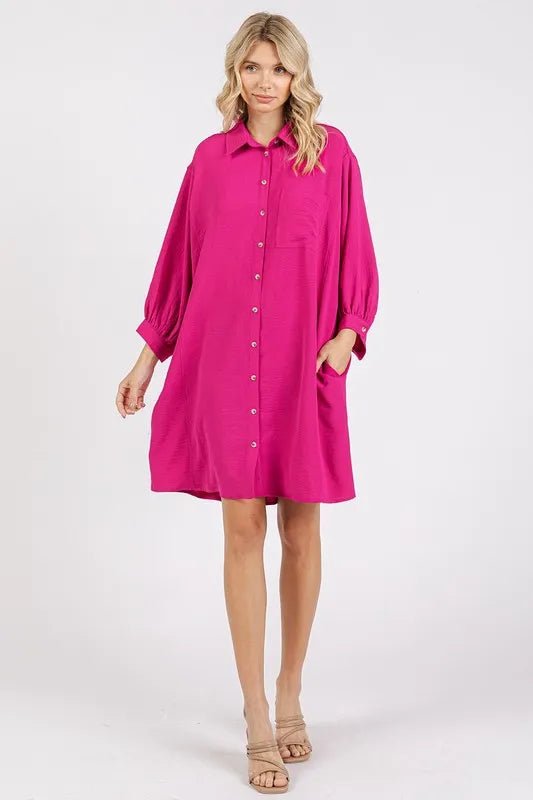 Mittoshop Airflow 3/4 Sleeve Buttoned Shirt Mini Dress - Love Salve 