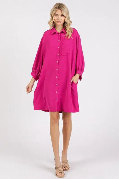 Mittoshop Airflow 3/4 Sleeve Buttoned Shirt Mini Dress - Love Salve 