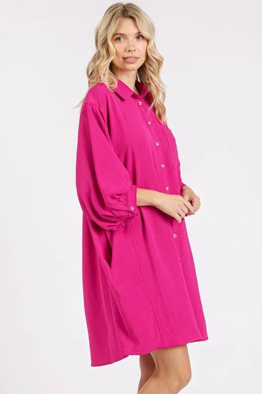 Mittoshop Airflow 3/4 Sleeve Buttoned Shirt Mini Dress - Love Salve 