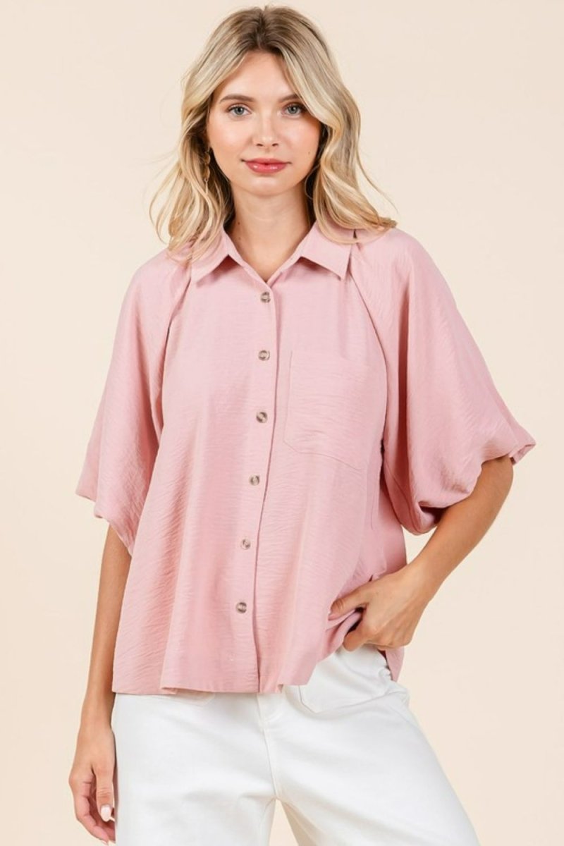 Mittoshop Airflow Short Bubble Sleeve Button Down Shirt - Love Salve 