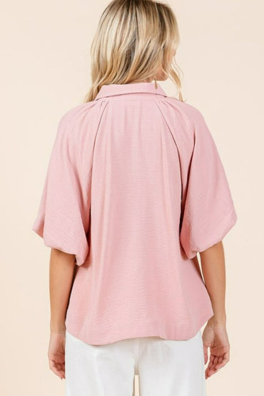 Mittoshop Airflow Short Bubble Sleeve Button Down Shirt - Love Salve 