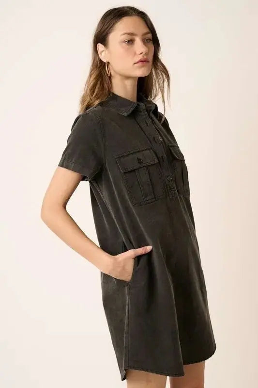 Mittoshop Button Detail Collared Neck Short Sleeve Dress - Love Salve 