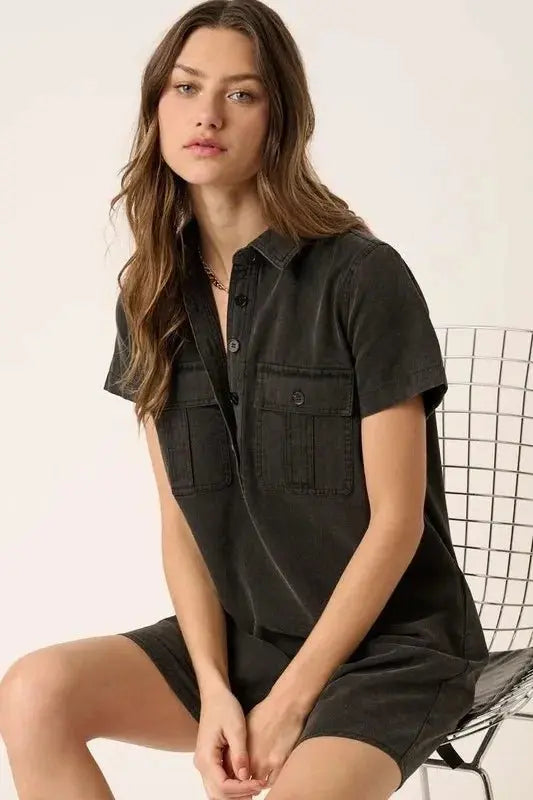 Mittoshop Button Detail Collared Neck Short Sleeve Dress - Love Salve 
