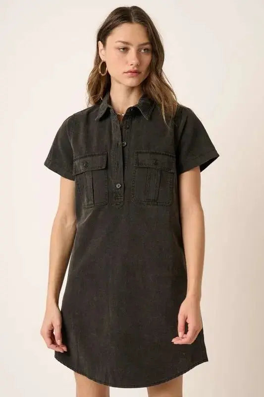 Mittoshop Button Detail Collared Neck Short Sleeve Dress - Love Salve 