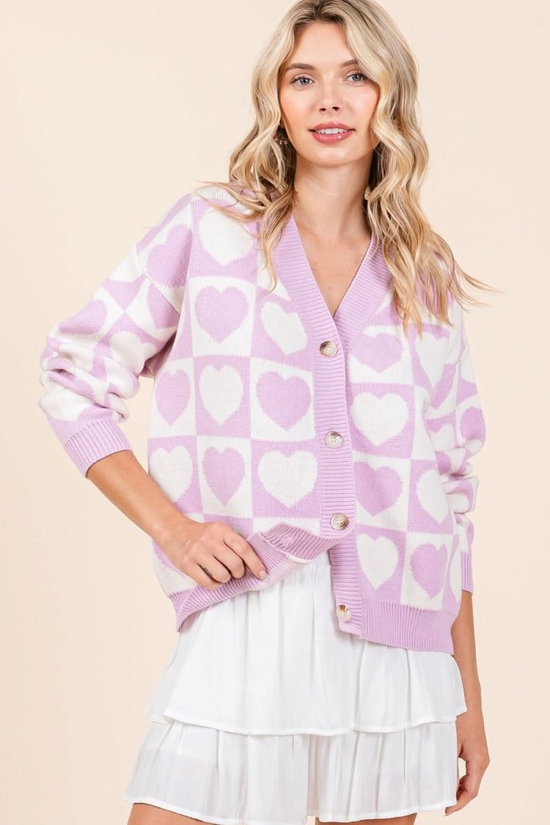 Mittoshop Checkered Heart Button Down Cardigan - Love Salve 