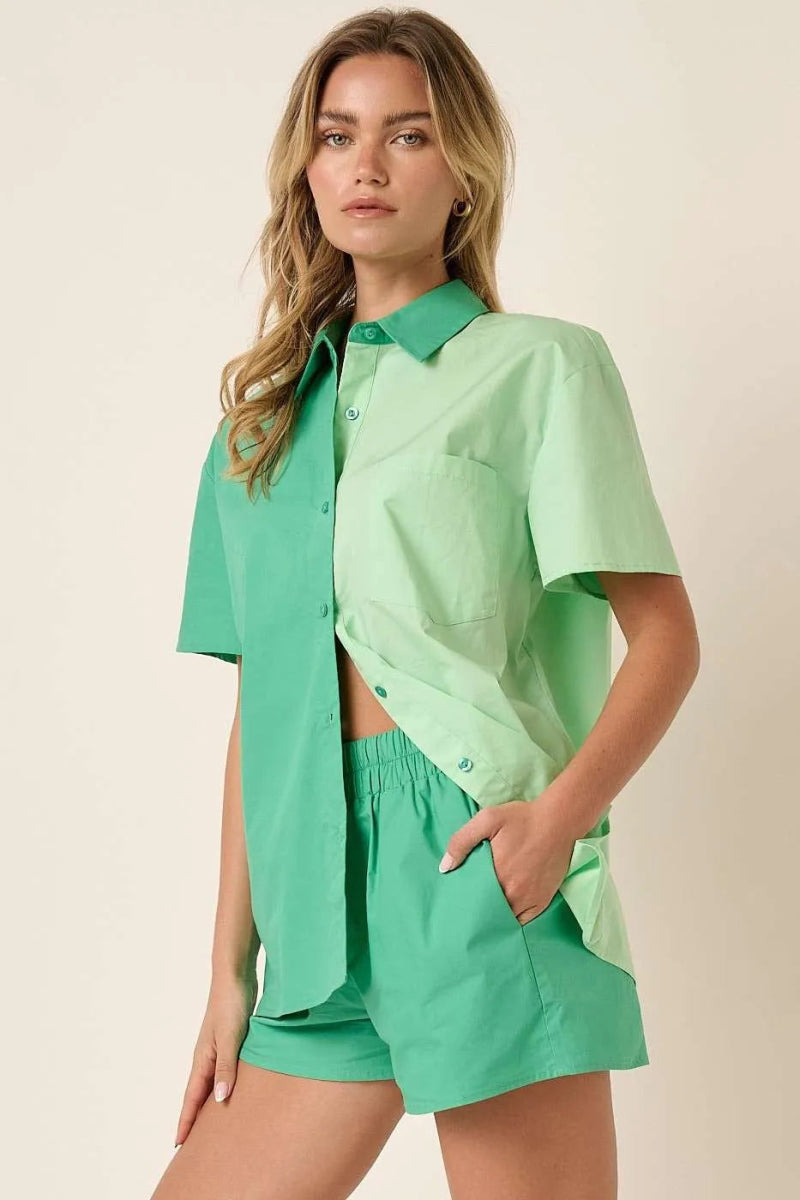 Mittoshop Color Block Short Sleeve Shirt and Shorts Set - Love Salve