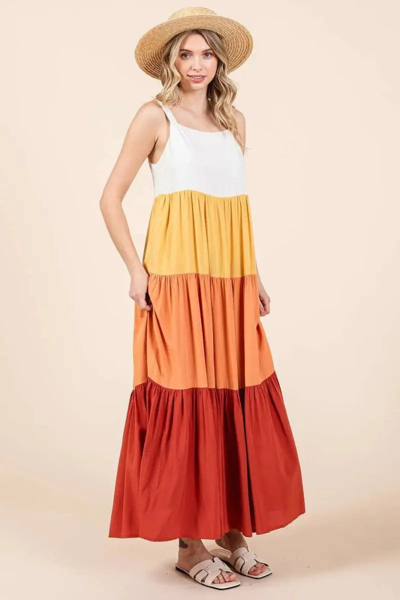 Mittoshop Color Block Tiered Pull-On Maxi Dress for Women - Love Salve 