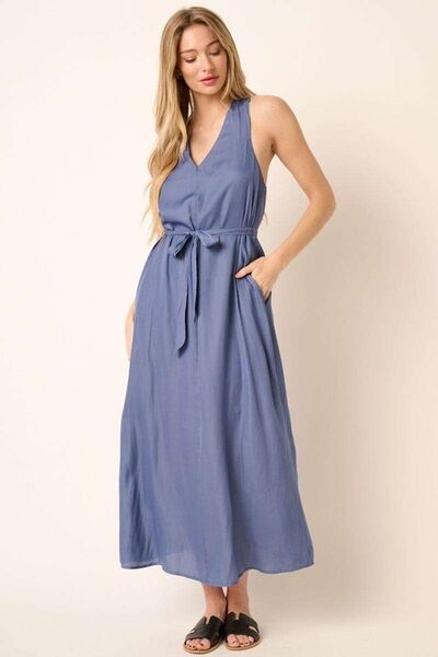 Mittoshop Cross Back Belted V Neck Tank Maxi Dress Chic - Love Salve 