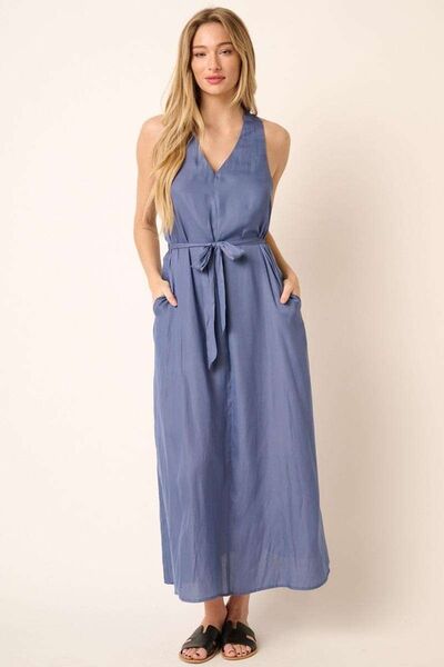 Mittoshop Cross Back Belted V Neck Tank Maxi Dress Chic - Love Salve 