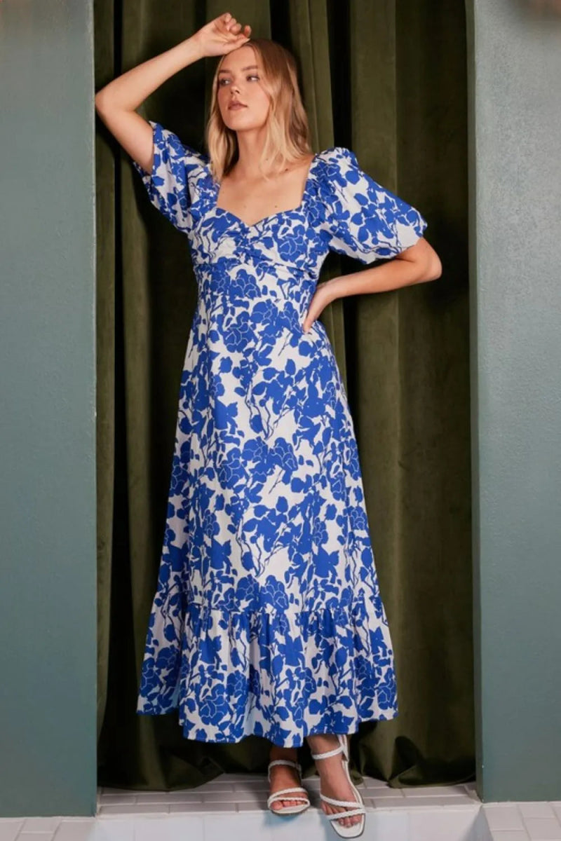 Mittoshop Cutout Back Floral Sweetheart Neck Dress - Love Salve 