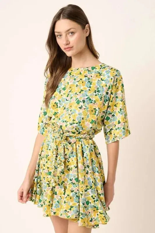 Mittoshop Floral Tie Waist Half Sleeve Mini Dress Women - Love Salve 