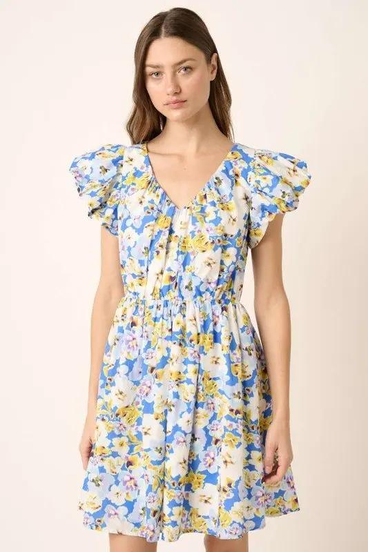 Mittoshop Floral V-Neck Cap Sleeve Mini Dress for Women - Love Salve 