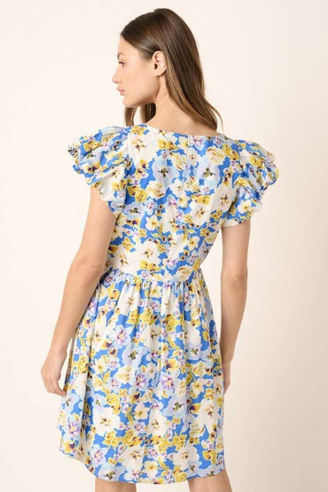 Mittoshop Floral V-Neck Cap Sleeve Mini Dress for Women - Love Salve 