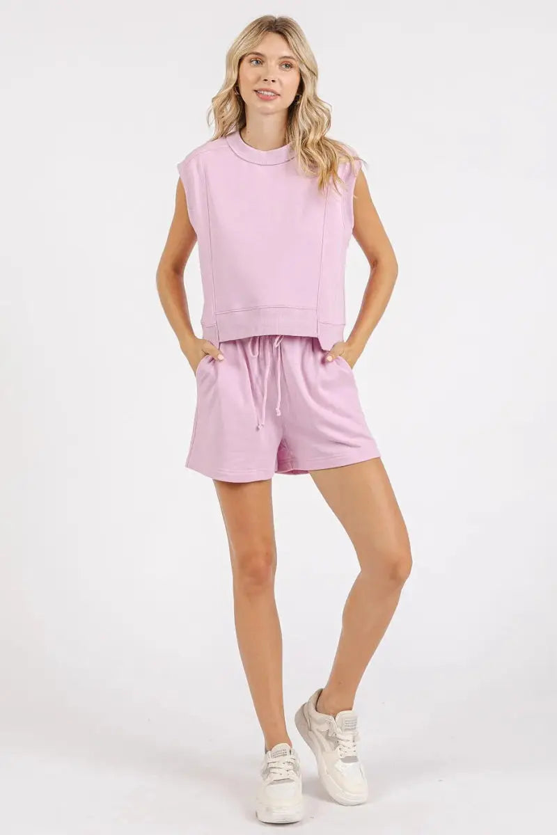 Mittoshop French Terry Crew Neck Top and Shorts Set - Love Salve