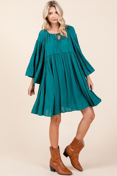 Mittoshop Frill Tie Neck Bell Sleeve Dress for Women - Love Salve 