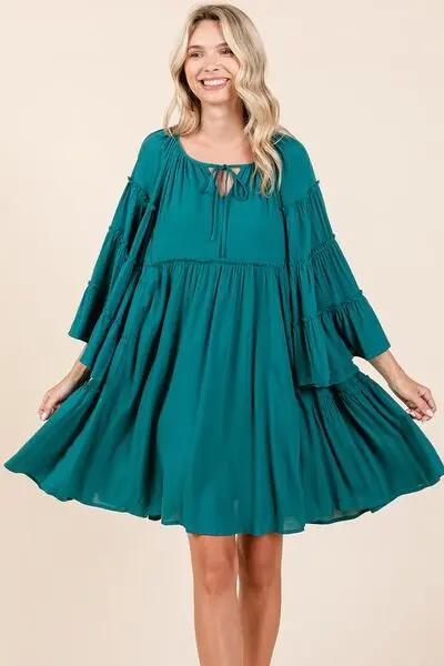 Mittoshop Frill Tie Neck Bell Sleeve Dress for Women - Love Salve 