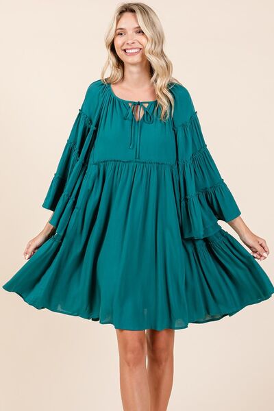 Mittoshop Frill Tie Neck Bell Sleeve Dress for Women - Love Salve 