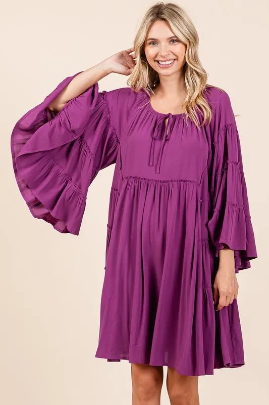 Mittoshop Frill Tie Neck Bell Sleeve Dress for Women - Love Salve 