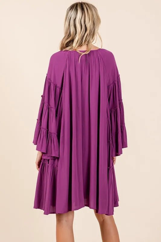 Mittoshop Frill Tie Neck Bell Sleeve Dress for Women - Love Salve 