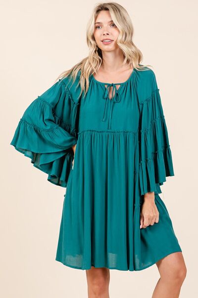 Mittoshop Frill Tie Neck Bell Sleeve Dress for Women - Love Salve 