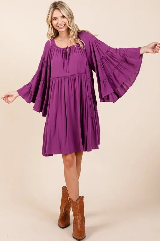 Mittoshop Frill Tie Neck Bell Sleeve Dress for Women - Love Salve 