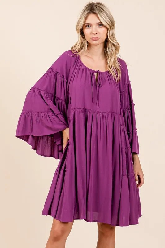 Mittoshop Frill Tie Neck Bell Sleeve Dress for Women - Love Salve 
