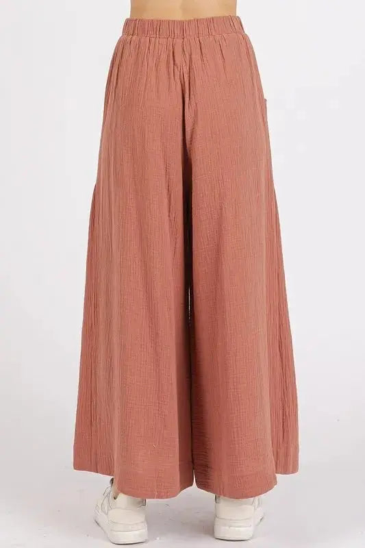 Mittoshop Gauze Elastic Waist Pleated Wide Leg Pants Women - Love Salve 