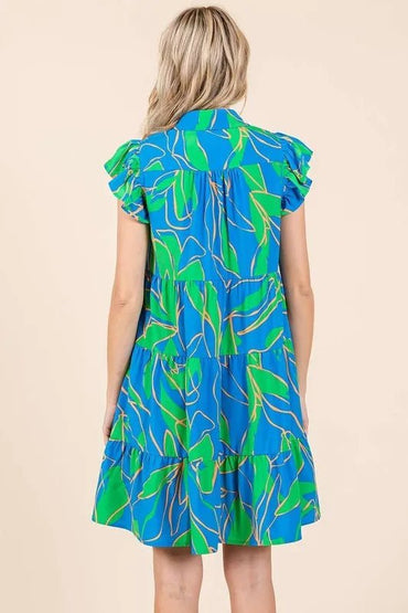 Mittoshop Leaf Print Ruffle Sleeve Tiered Mini Dress For Women - Love Salve