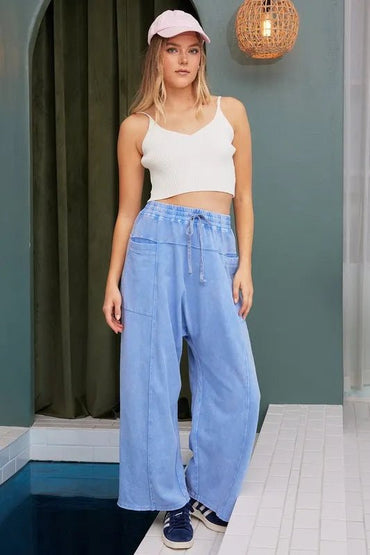 Mittoshop Mineral Wash Elastic Waist Barrel Leg Baggy Pants - Love Salve 