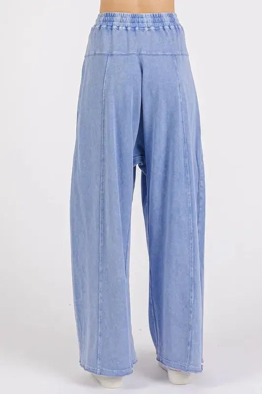 Mittoshop Mineral Wash Elastic Waist Barrel Leg Baggy Pants - Love Salve 