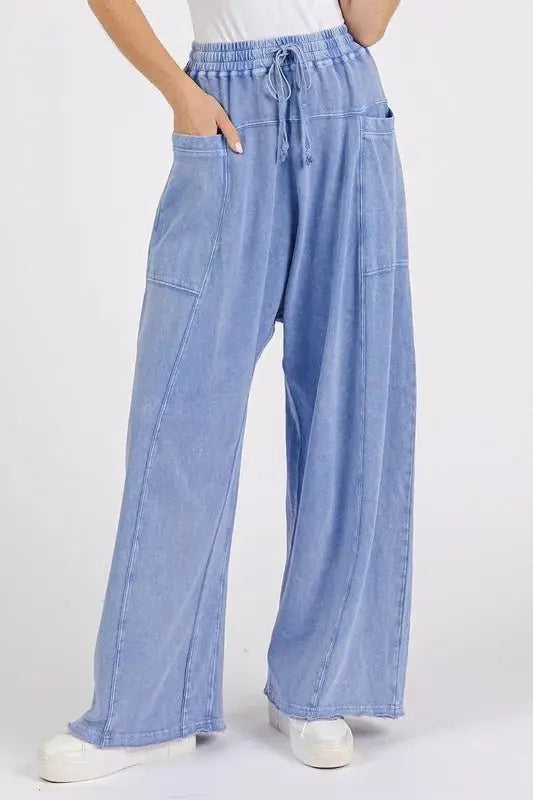 Mittoshop Mineral Wash Elastic Waist Barrel Leg Baggy Pants - Love Salve 