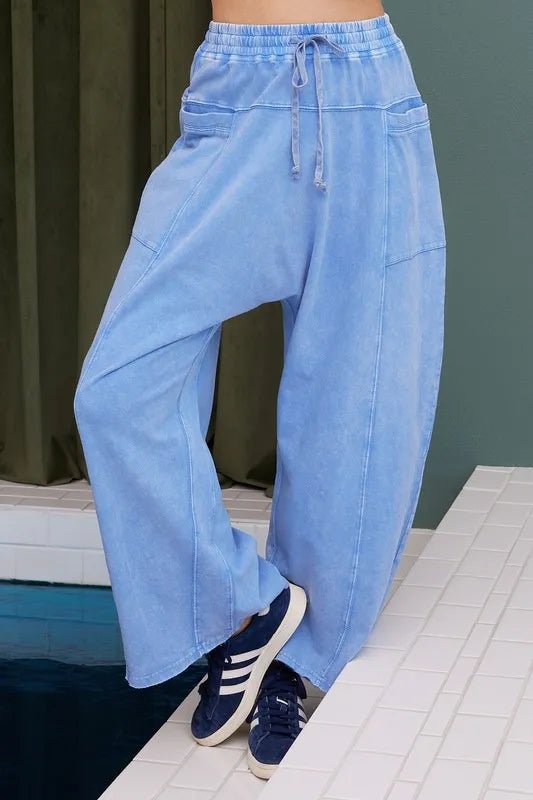 Mittoshop Mineral Wash Elastic Waist Barrel Leg Baggy Pants - Love Salve 