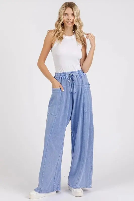 Mittoshop Mineral Wash Elastic Waist Barrel Leg Baggy Pants - Love Salve 