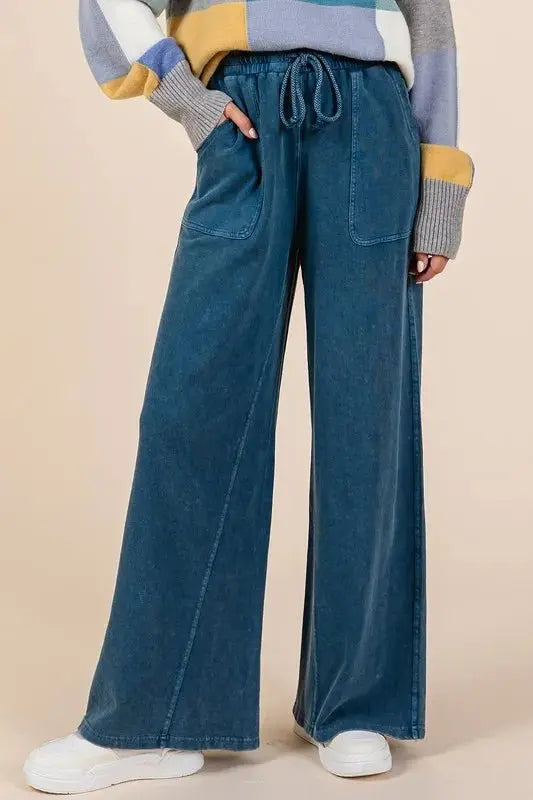 Mittoshop Mineral Wash French Terry Drawstring Wide Leg Pants - Love Salve 