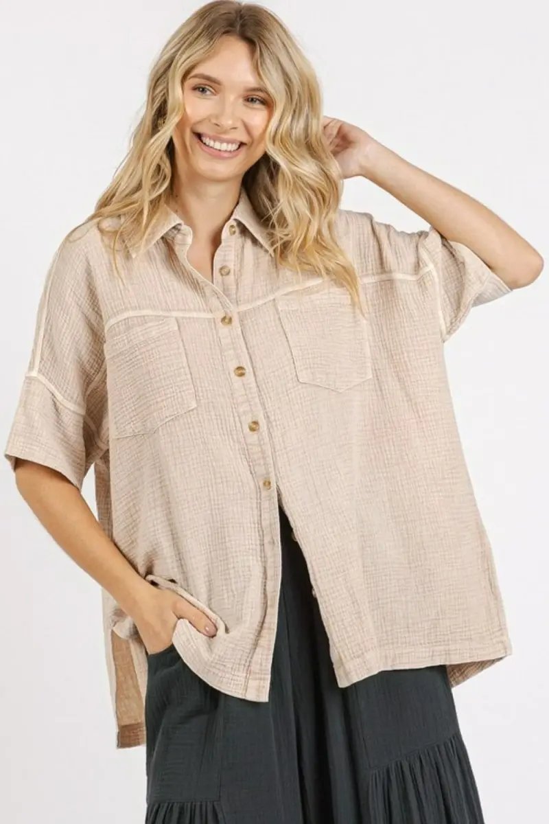 Mittoshop Mineral Wash Gauze Oversized Short Sleeve Shirt - Love Salve 