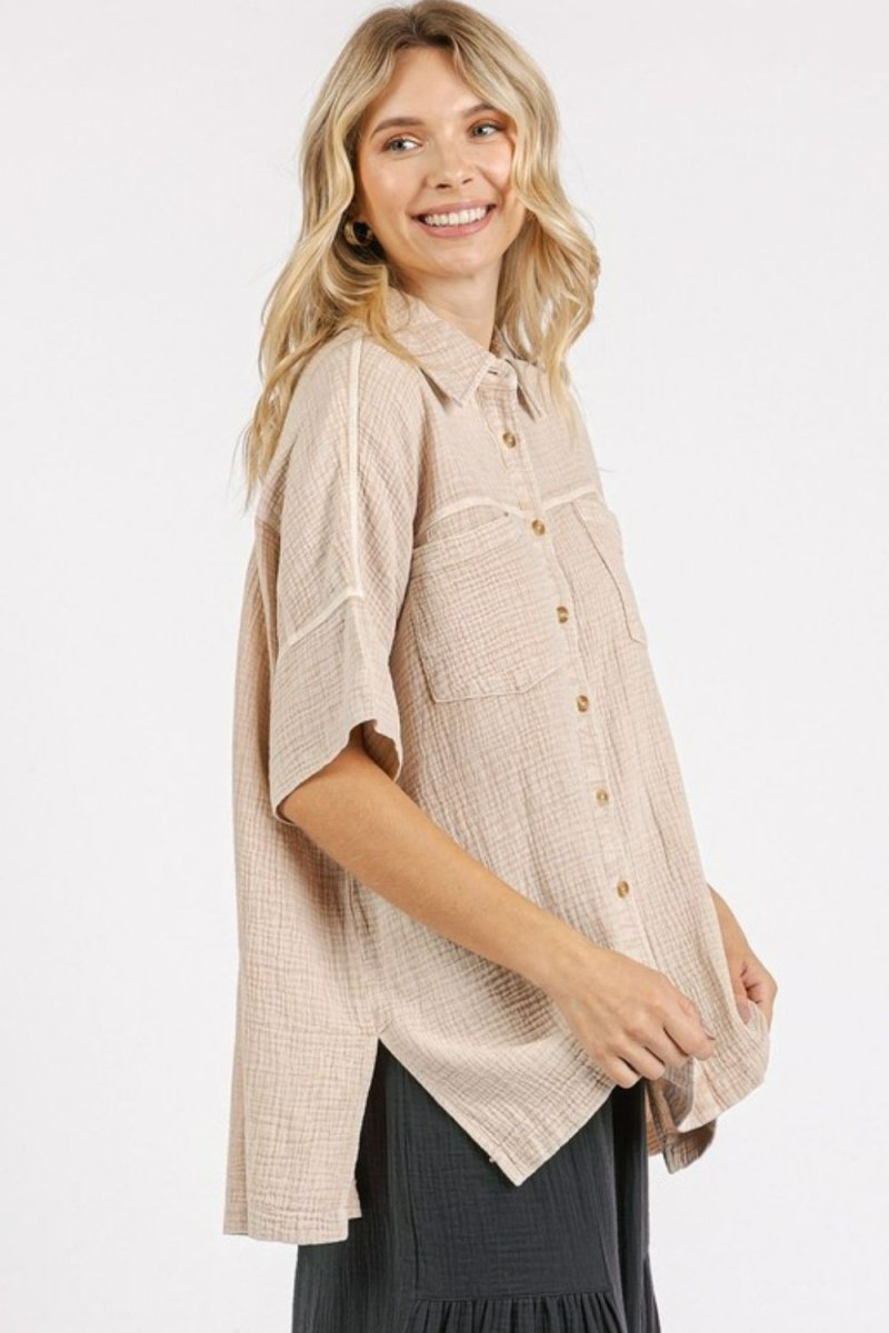 Mittoshop Mineral Wash Gauze Oversized Short Sleeve Shirt - Love Salve 