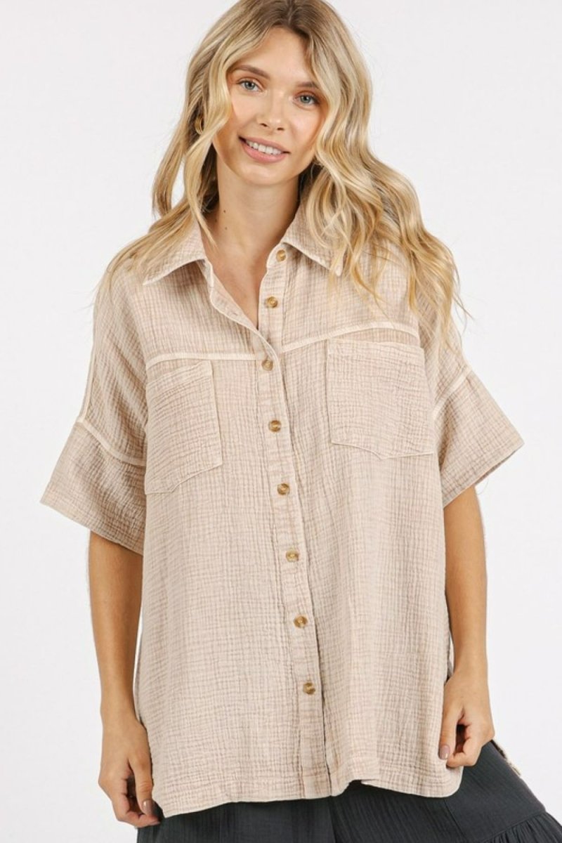 Mittoshop Mineral Wash Gauze Oversized Short Sleeve Shirt - Love Salve 