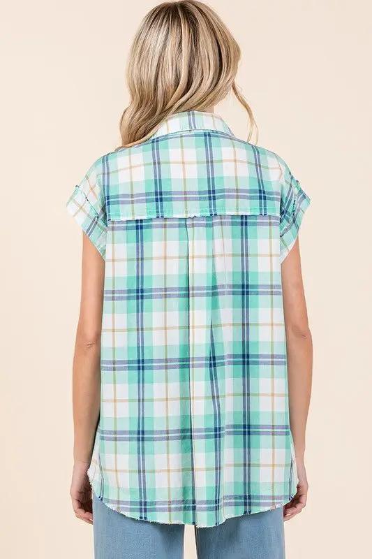 Mittoshop Mineral Wash Plaid Button Down Shirt for Women - Love Salve 