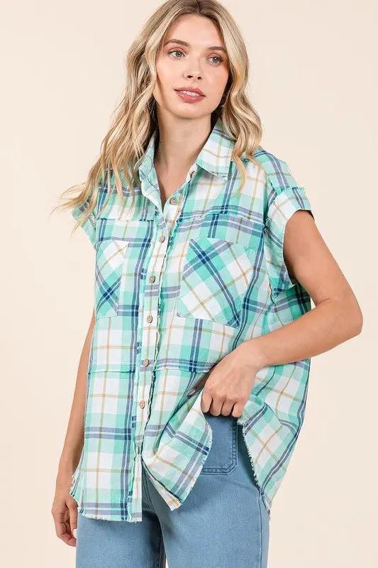 Mittoshop Mineral Wash Plaid Button Down Shirt for Women - Love Salve 