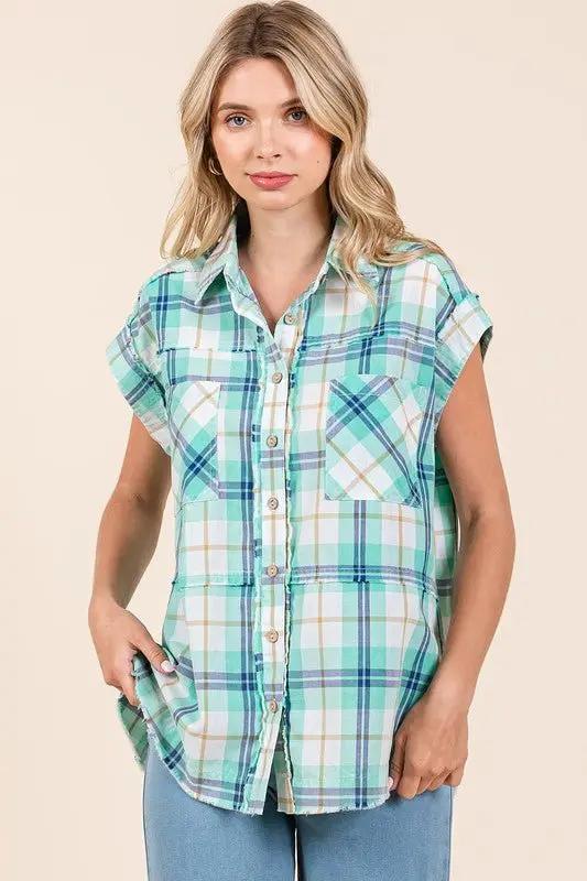 Mittoshop Mineral Wash Plaid Button Down Shirt for Women - Love Salve 