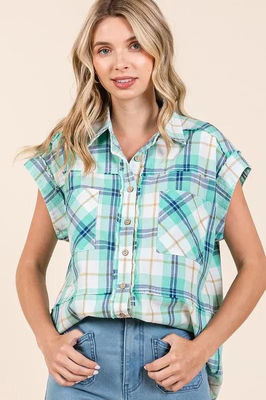 Mittoshop Mineral Wash Plaid Button Down Shirt for Women - Love Salve 