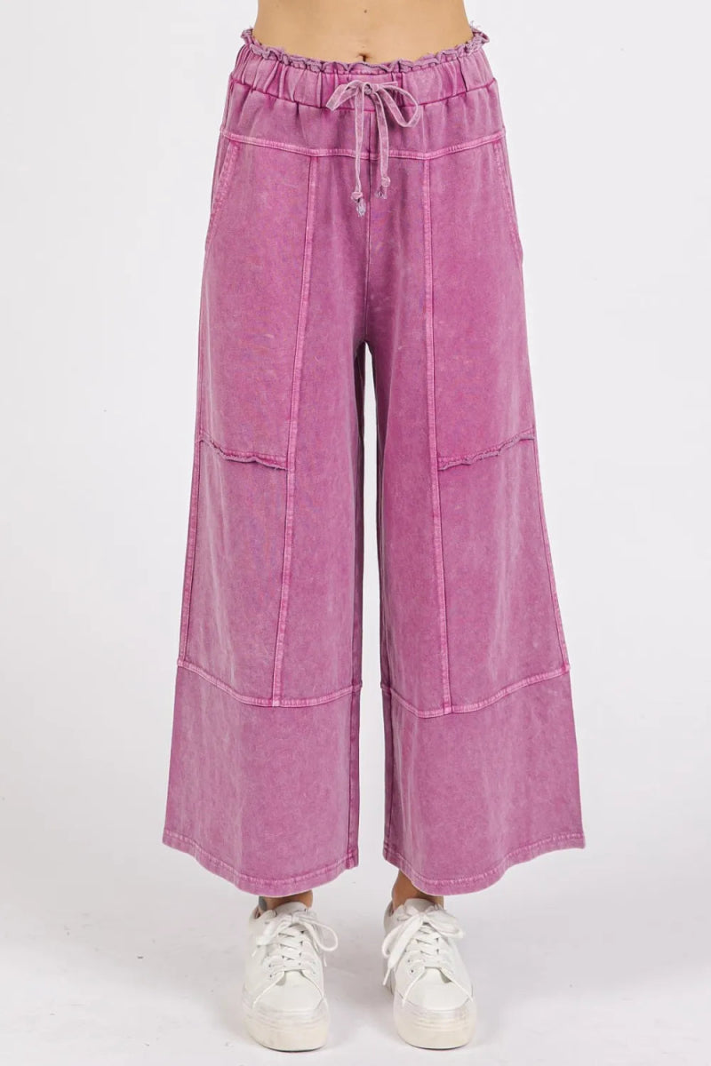 Mittoshop Mineral Wash Seam French Terry Wide Leg Pants - Love Salve