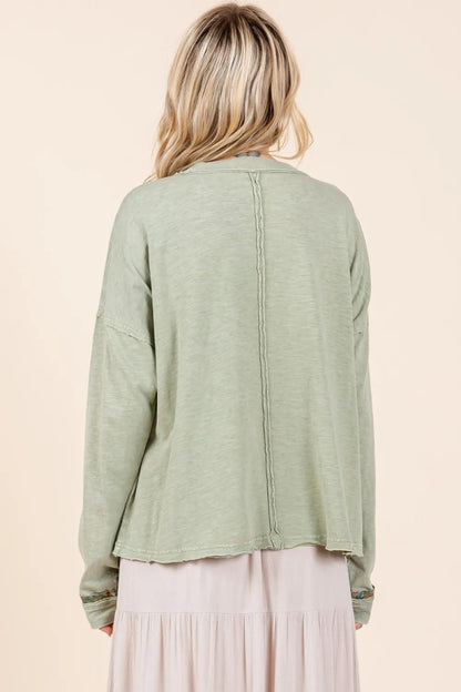 Mittoshop Mineral Wash Star Patch Long Sleeve T-Shirt for Women - Love Salve 