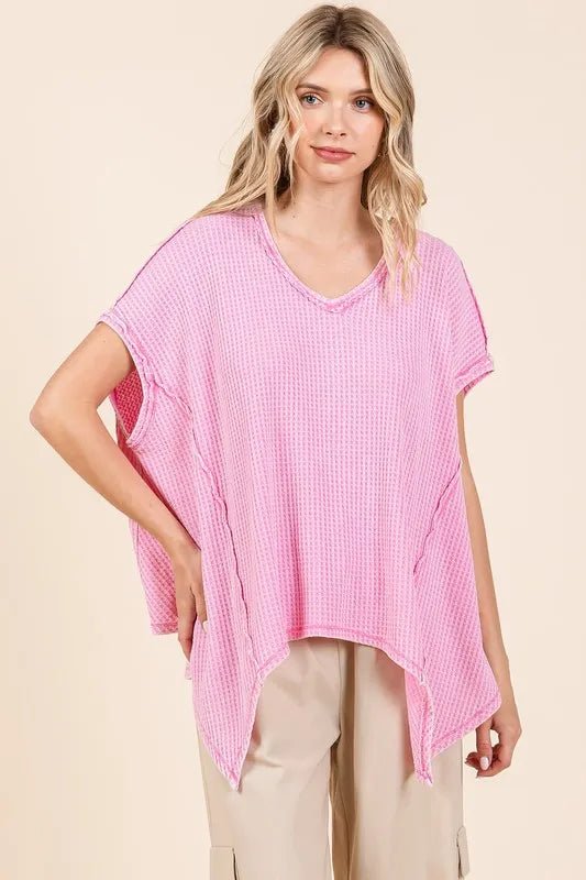 Mittoshop Mineral Wash Waffle Knit Pointed Hem Top - Love Salve 