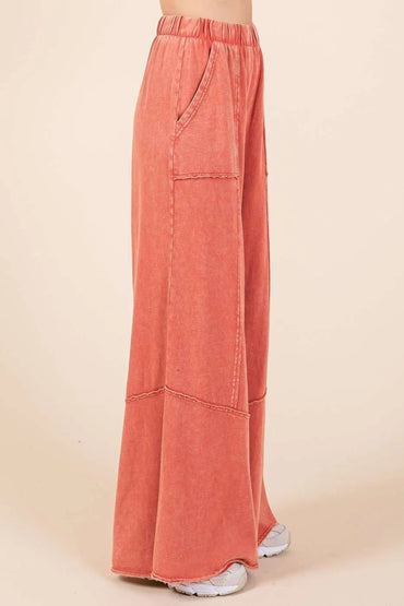 Mittoshop Mineral Wash Wide Flared Leg Pants for Women - Love Salve 