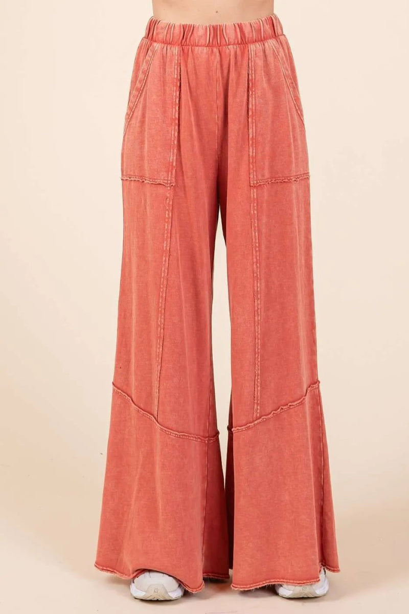 Mittoshop Mineral Wash Wide Flared Leg Pants for Women - Love Salve 