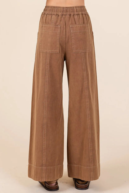 Mittoshop Mineral Wash Wide Leg Elastic Waist Twill Pants - Love Salve 